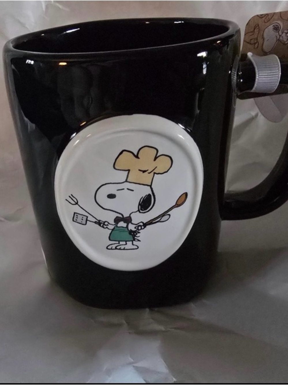 Black Ceramic Mug with Cartoon Chef Snoopy Illustration